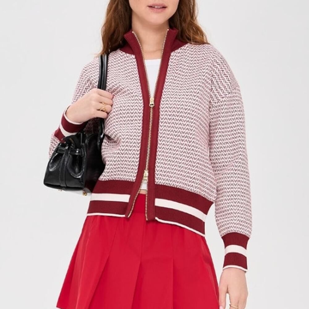 NWT VARLEY Red White Walter Knit Zippered Jacket Size S $198